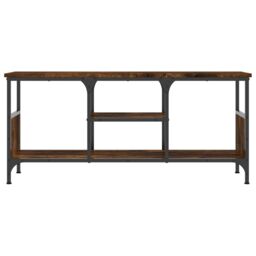 Berkfield Home TV Cabinet Smoked Oak 100x35x45 cm Engineered Wood&Iron in Brown - Size: 100 x 35 x 45 cm - thumbnail 4