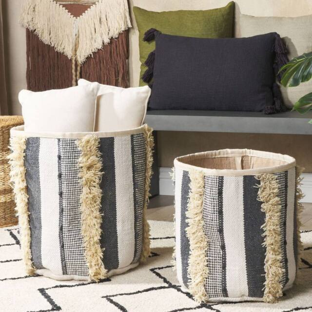 Wyld and Coco Cotton Storage Baskets Set of 2 Beige-Grey 40 x 45 cm in Beige - image 1