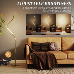 HOMCOM LED Floor Lamp, Standing Lamp with3 Adjustable Brightness Gold Tone - thumbnail 6