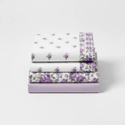 Snug City Soft Flower Print Brushed Cotton Fitted Flat Sheet Matching Pillowcase in Purple - Size: Single - thumbnail 2