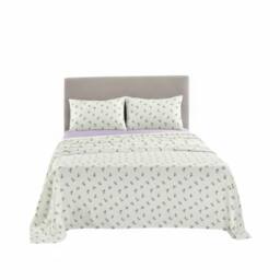 Snug City Soft Flower Print Brushed Cotton Fitted Flat Sheet Matching Pillowcase in Purple - Size: Single - thumbnail 3