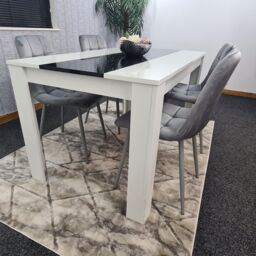 KOSY KOALA Dining Table Set White & Black Table With 4 Grey Velvet Chairs Dining Room Furniture - thumbnail 4