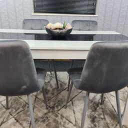 KOSY KOALA Dining Table Set White & Black Table With 4 Grey Velvet Chairs Dining Room Furniture - thumbnail 6
