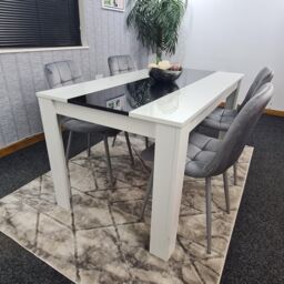 KOSY KOALA Dining Table Set White & Black Table With 4 Grey Velvet Chairs Dining Room Furniture - thumbnail 3