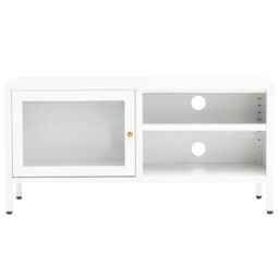 Berkfield Home TV Cabinet White 90x30x44 cm Steel & Glass - Size: 90 x 30 x 44 cm - thumbnail 3
