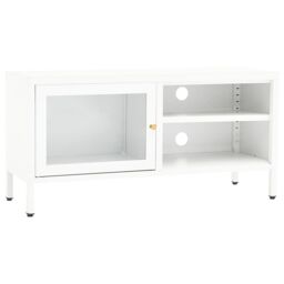 Berkfield Home TV Cabinet White 90x30x44 cm Steel & Glass - Size: 90 x 30 x 44 cm - thumbnail 2