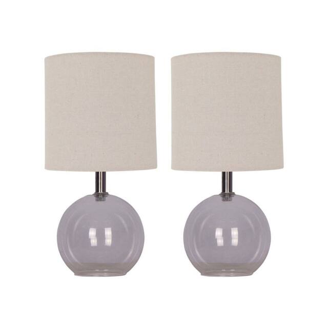 First Choice Lighting Set of 2 Buck - Clear Glass Table Lamp with Natural Linen Shades - image 1