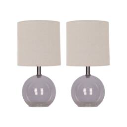 First Choice Lighting Set of 2 Buck - Clear Glass Table Lamp with Natural Linen Shades - thumbnail 1