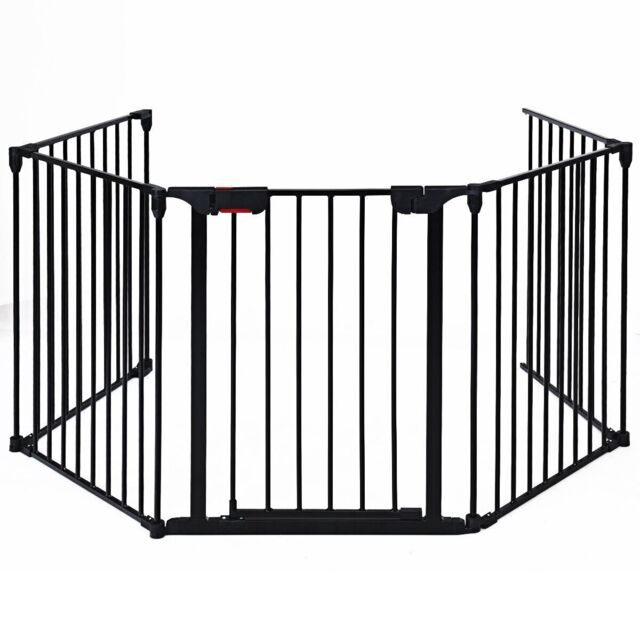 Costway 5-panel Metal Baby Pet Playpen Fireplace Fence Indoor Outdoor for Baby Pet in Black - image 1