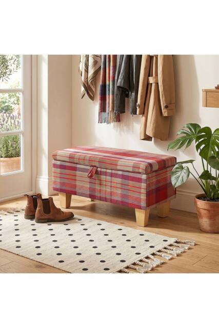 Living and Home Linen Upholstered Storage Ottoman in Red - image 1