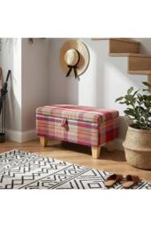 Living and Home Linen Upholstered Storage Ottoman in Red - thumbnail 4