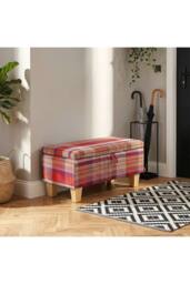 Living and Home Linen Upholstered Storage Ottoman in Red - thumbnail 3