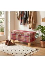 Living and Home Linen Upholstered Storage Ottoman in Red - thumbnail 1