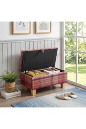 Living and Home Linen Upholstered Storage Ottoman in Red - thumbnail 7