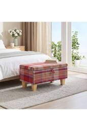 Living and Home Linen Upholstered Storage Ottoman in Red - thumbnail 5