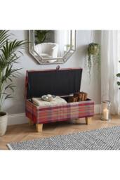 Living and Home Linen Upholstered Storage Ottoman in Red - thumbnail 6