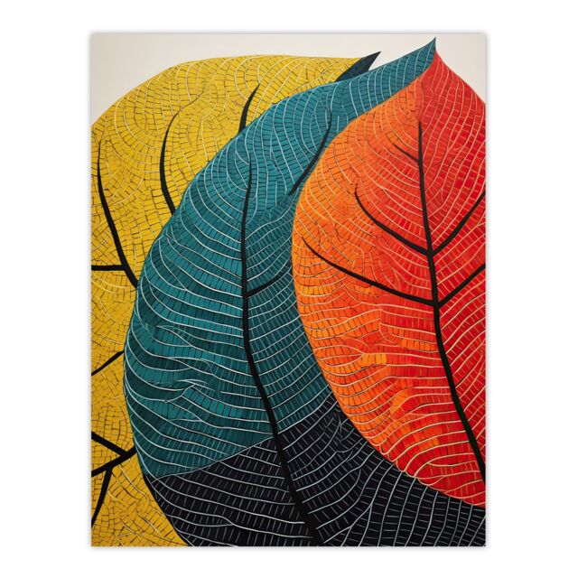"Artery8 Wall Art Print Close Up Leaves Gond Painting Style Orange Blue Green Poster - Size: W18"" x H24""" - image 1