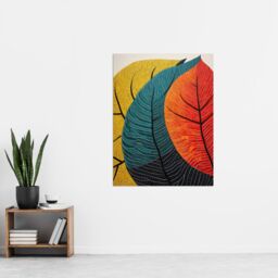 "Artery8 Wall Art Print Close Up Leaves Gond Painting Style Orange Blue Green Poster - Size: W18"" x H24""" - thumbnail 4