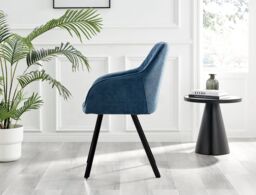 FurnitureboxUK Set of 2 Falun Deep Padded Dining Chairs Upholstered in Soft & Durable Fabric With Black Legs in Blue - thumbnail 5