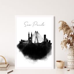 ARTZE Sao Paulo Watercolour Skyline City Framed Print SIZE: A3 with White Frame in Black - Size: A4 - thumbnail 2