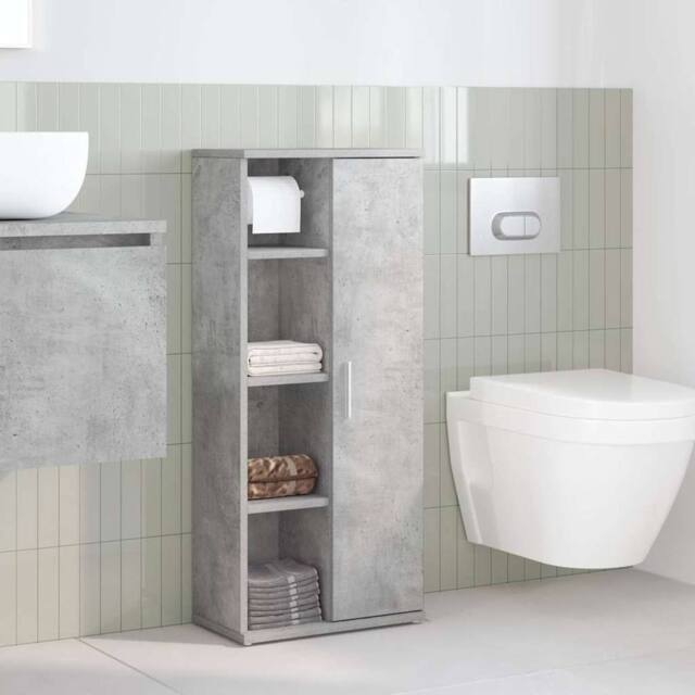 Berkfield Home Durable Bathroom Cabinet with Roll Holder Concrete Grey 39x22x90 cm - Size: 39 x 22 x 90 cm - image 1
