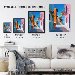 Artery8 Colourful Houses Italian Village Street Painting Framed Art Print - Size: A4 - thumbnail 3