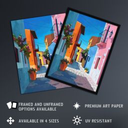 Artery8 Colourful Houses Italian Village Street Painting Framed Art Print - Size: A4 - thumbnail 2