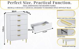 Hygrad Built to Survive Free Standing White Wooden Chic Fluted Kitchen Bed Living room Chest of 5 Drawers Dresser Console Table - thumbnail 9