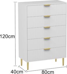 Hygrad Built to Survive Free Standing White Wooden Chic Fluted Kitchen Bed Living room Chest of 5 Drawers Dresser Console Table - thumbnail 2