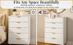 Hygrad Built to Survive Free Standing White Wooden Chic Fluted Kitchen Bed Living room Chest of 5 Drawers Dresser Console Table - thumbnail 6