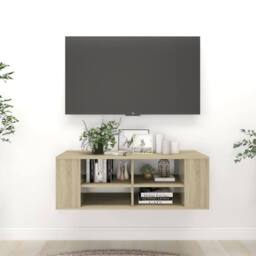 Berkfield Home Wall-Mounted TV Cabinet Sonoma Oak 102x35x35 cm Engineered Wood in Brown - Size: 102 x 35 x 35 cm - thumbnail 2