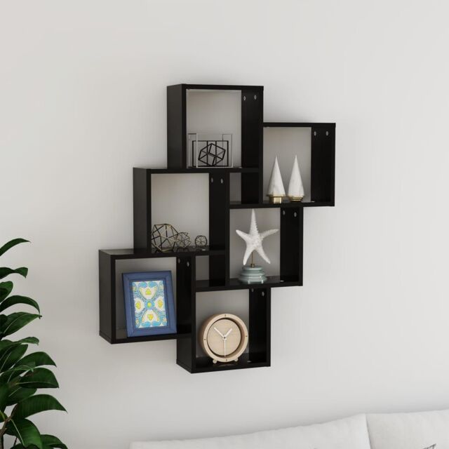 Berkfield Home Wall Cube Shelf Black 78x15x93 cm Engineered Wood - Size: 78 x 15 x 93 cm - image 1
