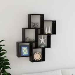 Berkfield Home Wall Cube Shelf Black 78x15x93 cm Engineered Wood - Size: 78 x 15 x 93 cm - thumbnail 1