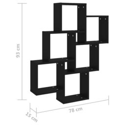 Berkfield Home Wall Cube Shelf Black 78x15x93 cm Engineered Wood - Size: 78 x 15 x 93 cm - thumbnail 6