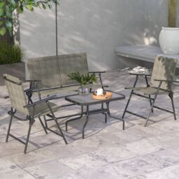OUTSUNNY Patio Furniture Set, Garden Set w/ Table, Foldable Chairs, a Loveseat in Brown - thumbnail 1