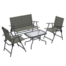 OUTSUNNY Patio Furniture Set, Garden Set w/ Table, Foldable Chairs, a Loveseat in Brown - thumbnail 2