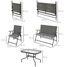 OUTSUNNY Patio Furniture Set, Garden Set w/ Table, Foldable Chairs, a Loveseat in Brown - thumbnail 3