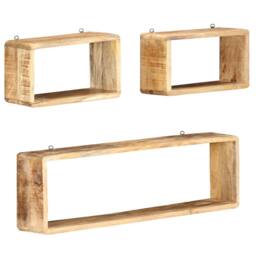 Berkfield Home Beautiful 3 Piece Wall Cube Shelf Set Soild Mango Wood in Brown - thumbnail 7