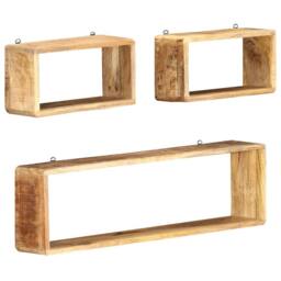 Berkfield Home Beautiful 3 Piece Wall Cube Shelf Set Soild Mango Wood in Brown - thumbnail 8