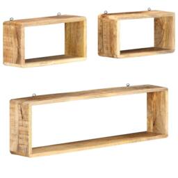 Berkfield Home Beautiful 3 Piece Wall Cube Shelf Set Soild Mango Wood in Brown - thumbnail 9