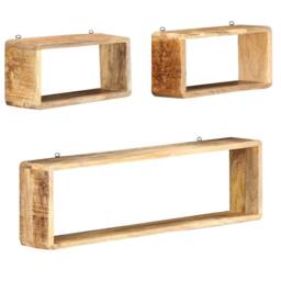 Berkfield Home Beautiful 3 Piece Wall Cube Shelf Set Soild Mango Wood in Brown - thumbnail 2