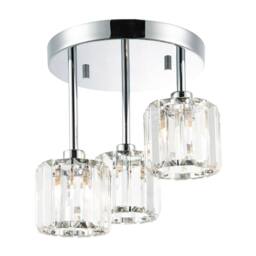 Happy Homewares Modern Triple Level Chrome Ceiling Light with K9 Crystal Glass Shades in Silver - thumbnail 2