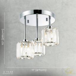 Happy Homewares Modern Triple Level Chrome Ceiling Light with K9 Crystal Glass Shades in Silver - thumbnail 7