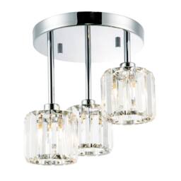 Happy Homewares Modern Triple Level Chrome Ceiling Light with K9 Crystal Glass Shades in Silver