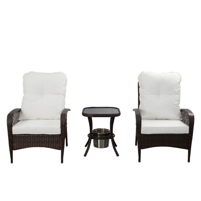 FURNITURE ONE 3 PCS Garden Bistro Set, Glass Table with Ice Bucket - Swivel in Brown - Size: A - image 1