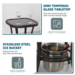 FURNITURE ONE 3 PCS Garden Bistro Set, Glass Table with Ice Bucket - Swivel in Brown - Size: A - thumbnail 7