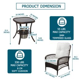 FURNITURE ONE 3 PCS Garden Bistro Set, Glass Table with Ice Bucket - Swivel in Brown - Size: A - thumbnail 5