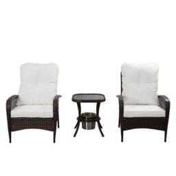 FURNITURE ONE 3 PCS Garden Bistro Set, Glass Table with Ice Bucket - Swivel in Brown - Size: A - thumbnail 1