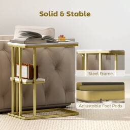 STILVORA Side Table with 2-Tier Storage White Marble Effect - thumbnail 9