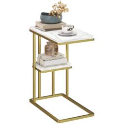 STILVORA Side Table with 2-Tier Storage White Marble Effect - thumbnail 5